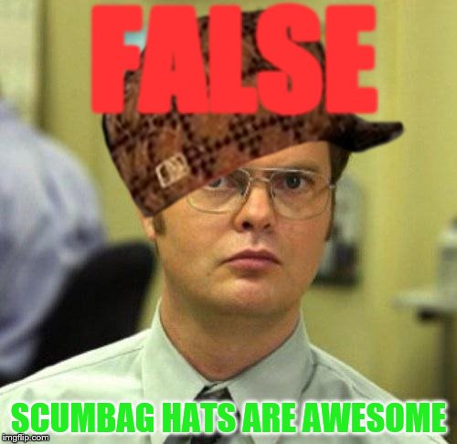 I love my scumbag hats | FALSE; SCUMBAG HATS ARE AWESOME | image tagged in scumbag hat,false,funny memes | made w/ Imgflip meme maker