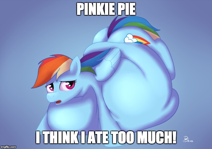You think? | PINKIE PIE; I THINK I ATE TOO MUCH! | image tagged in memes,my little pony,rainbow dash,fat | made w/ Imgflip meme maker