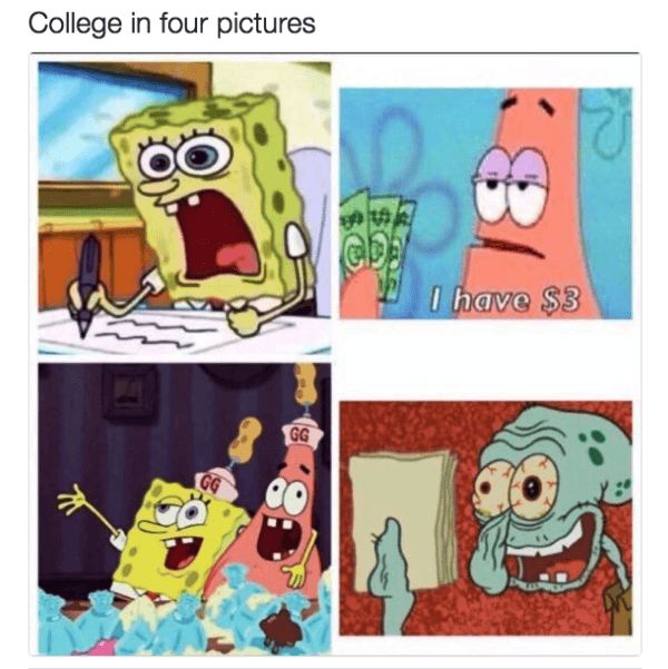 college in four pictures Blank Meme Template