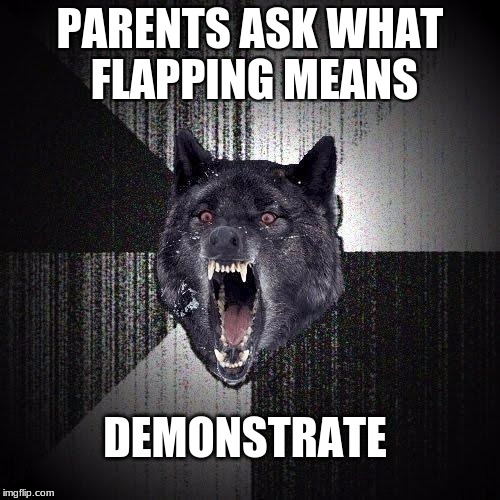 Insanity Wolf | PARENTS ASK WHAT FLAPPING MEANS; DEMONSTRATE | image tagged in memes,insanity wolf | made w/ Imgflip meme maker