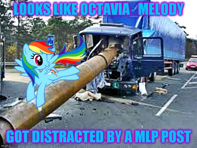 Luckily it was a repost so he knew to duck... | LOOKS LIKE OCTAVIA_MELODY; GOT DISTRACTED BY A MLP POST | image tagged in octavia_melody,mlp,post,distraction | made w/ Imgflip meme maker