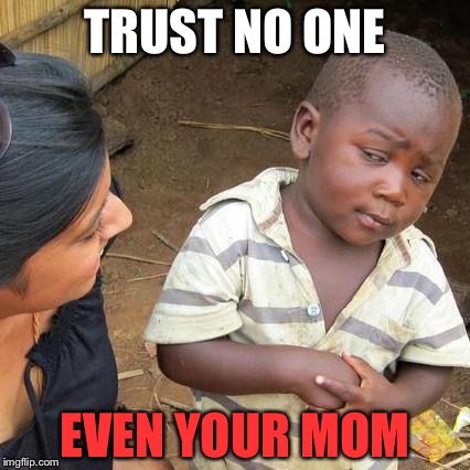 Trust no one boy | TRUST NO ONE; EVEN YOUR MOM | image tagged in memes | made w/ Imgflip meme maker