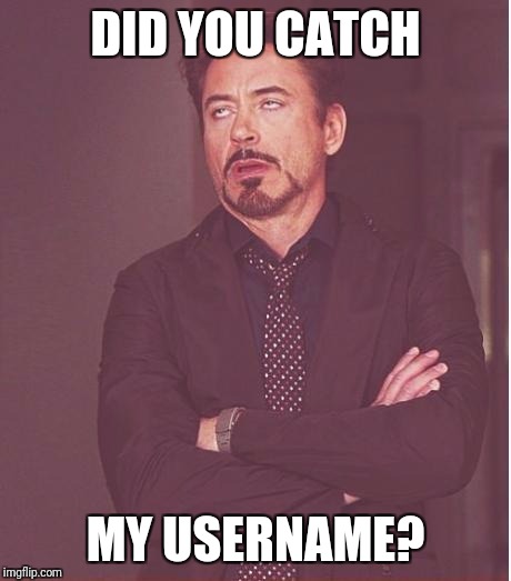 Face You Make Robert Downey Jr Meme | DID YOU CATCH MY USERNAME? | image tagged in memes,face you make robert downey jr | made w/ Imgflip meme maker