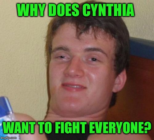 10 Guy Meme | WHY DOES CYNTHIA WANT TO FIGHT EVERYONE? | image tagged in memes,10 guy | made w/ Imgflip meme maker