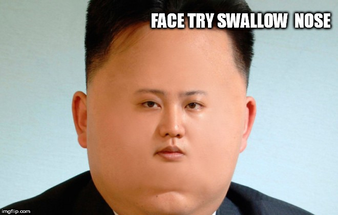 kim jogn  LOON  face  swallow  NOSE! | FACE TRY SWALLOW  NOSE | image tagged in kim loon face,nose,swallow | made w/ Imgflip meme maker