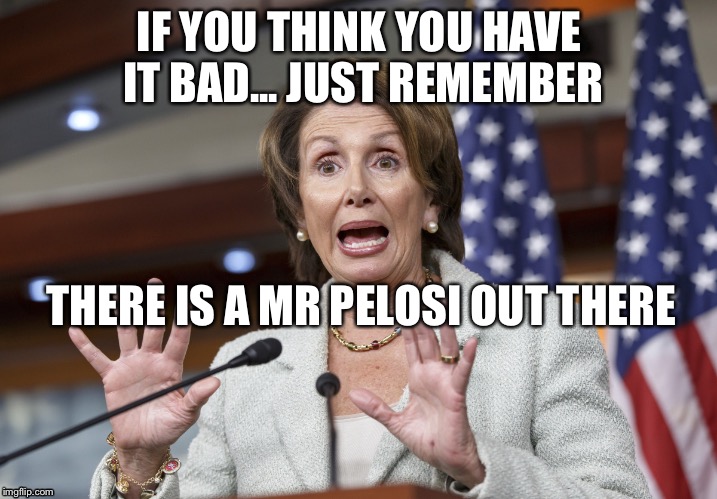 IF YOU THINK YOU HAVE IT BAD... JUST REMEMBER; THERE IS A MR PELOSI OUT THERE | image tagged in nancy pelosi wtf | made w/ Imgflip meme maker