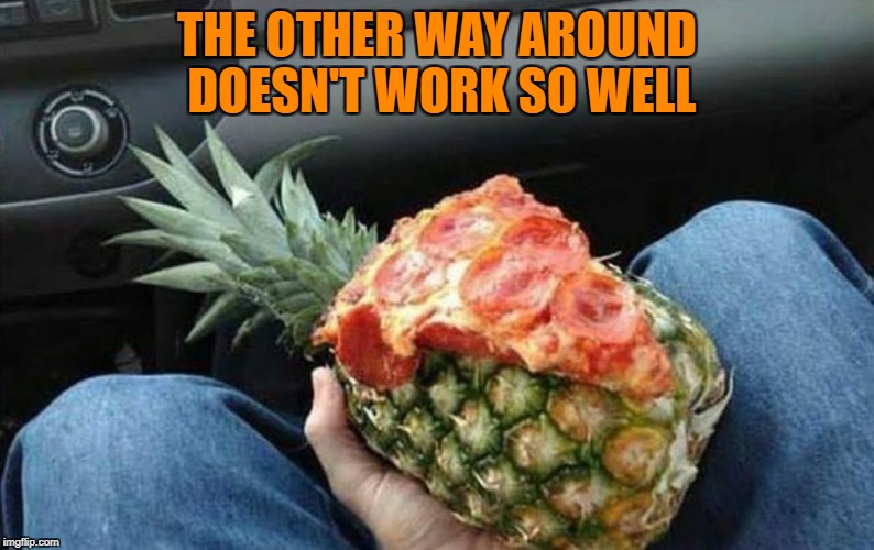 THE OTHER WAY AROUND DOESN'T WORK SO WELL | image tagged in pizza | made w/ Imgflip meme maker