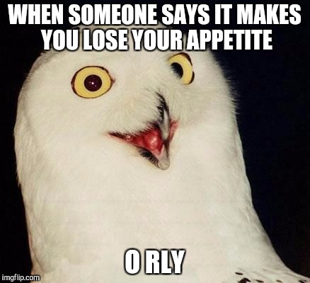 I should try it then | WHEN SOMEONE SAYS IT MAKES YOU LOSE YOUR APPETITE; O RLY | image tagged in o rly | made w/ Imgflip meme maker
