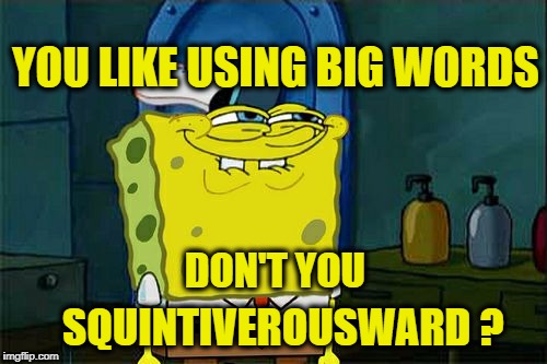 Don't You Squidward | YOU LIKE USING BIG WORDS; DON'T YOU; SQUINTIVEROUSWARD ? | image tagged in memes,dont you squidward,big words | made w/ Imgflip meme maker