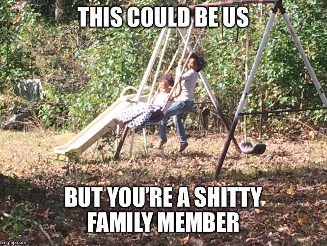 THIS COULD BE US; BUT YOU’RE A SHITTY FAMILY MEMBER | image tagged in true family | made w/ Imgflip meme maker