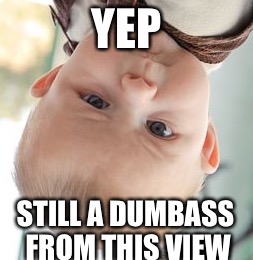 Skeptical Baby Meme | YEP; STILL A DUMBASS FROM THIS VIEW | image tagged in memes,skeptical baby | made w/ Imgflip meme maker