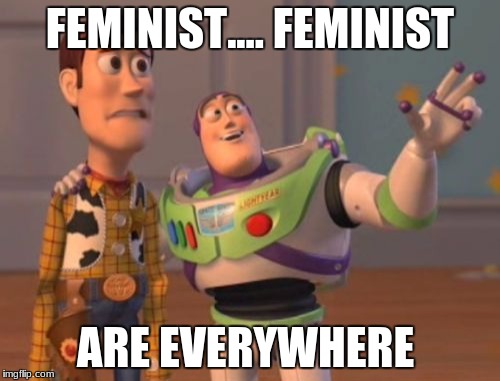 X, X Everywhere Meme | FEMINIST.... FEMINIST; ARE EVERYWHERE | image tagged in memes,x x everywhere | made w/ Imgflip meme maker