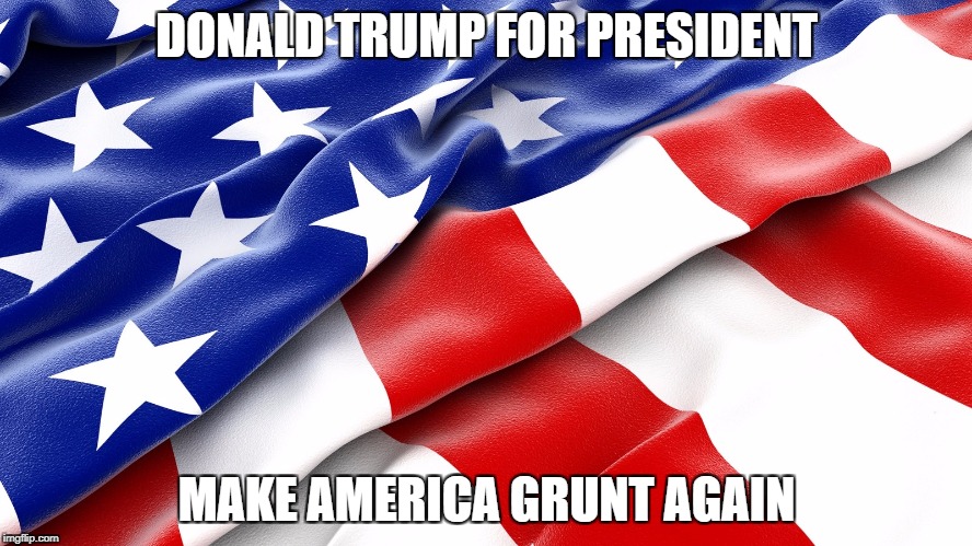 Donald Trump For President.
Make America Grunt Again. | DONALD TRUMP FOR PRESIDENT; MAKE AMERICA GRUNT AGAIN | image tagged in trump,the donald,potus,make america great again,make america grunt again | made w/ Imgflip meme maker