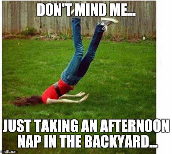 DON'T MIND ME... JUST TAKING AN AFTERNOON NAP IN THE BACKYARD... | made w/ Imgflip meme maker