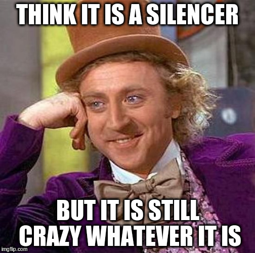 Creepy Condescending Wonka Meme | THINK IT IS A SILENCER BUT IT IS STILL CRAZY WHATEVER IT IS | image tagged in memes,creepy condescending wonka | made w/ Imgflip meme maker