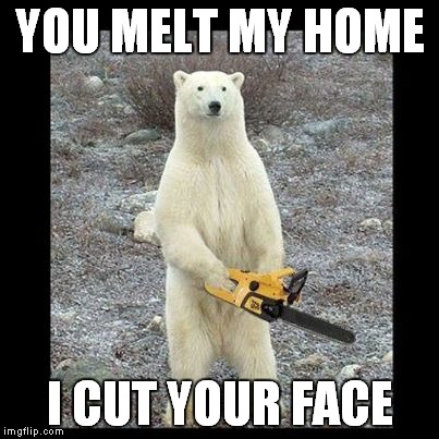 Chainsaw Bear Meme | YOU MELT MY HOME; I CUT YOUR FACE | image tagged in memes,chainsaw bear | made w/ Imgflip meme maker
