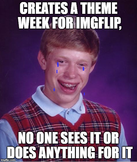 *Sigh* Maybe next time | CREATES A THEME WEEK FOR IMGFLIP, NO ONE SEES IT OR DOES ANYTHING FOR IT | image tagged in memes,bad luck brian | made w/ Imgflip meme maker