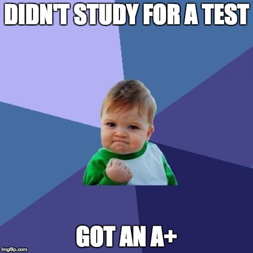 Success Kid | DIDN'T STUDY FOR A TEST; GOT AN A+ | image tagged in memes,success kid | made w/ Imgflip meme maker