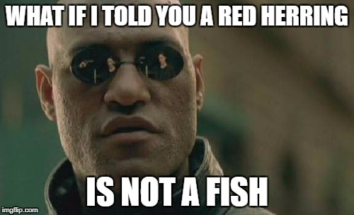 Matrix Morpheus Meme | WHAT IF I TOLD YOU A RED HERRING; IS NOT A FISH | image tagged in memes,matrix morpheus | made w/ Imgflip meme maker