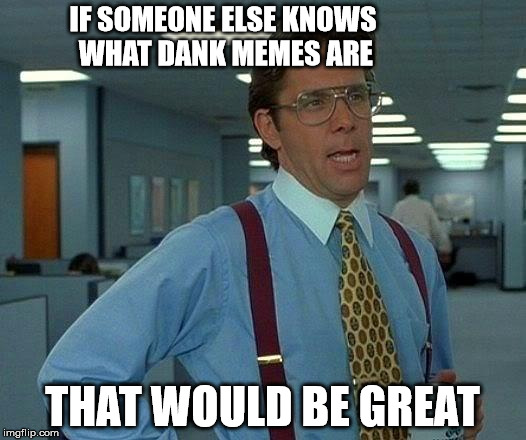 That Would Be Great | IF SOMEONE ELSE KNOWS WHAT DANK MEMES ARE; THAT WOULD BE GREAT | image tagged in memes,that would be great | made w/ Imgflip meme maker