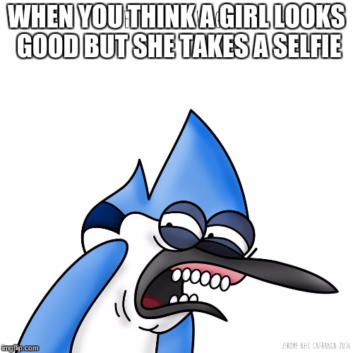 WHEN YOU THINK A GIRL LOOKS GOOD BUT SHE TAKES A SELFIE | image tagged in regular show | made w/ Imgflip meme maker