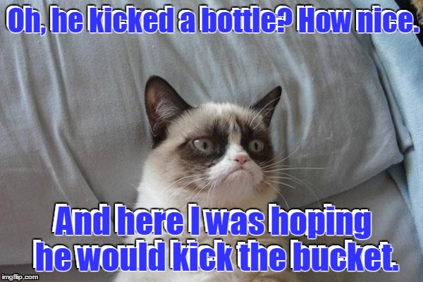 Oh, he kicked a bottle? How nice. And here I was hoping he would kick the bucket. Oh, he kicked a bottle? How nice. And here I was hoping he | made w/ Imgflip meme maker