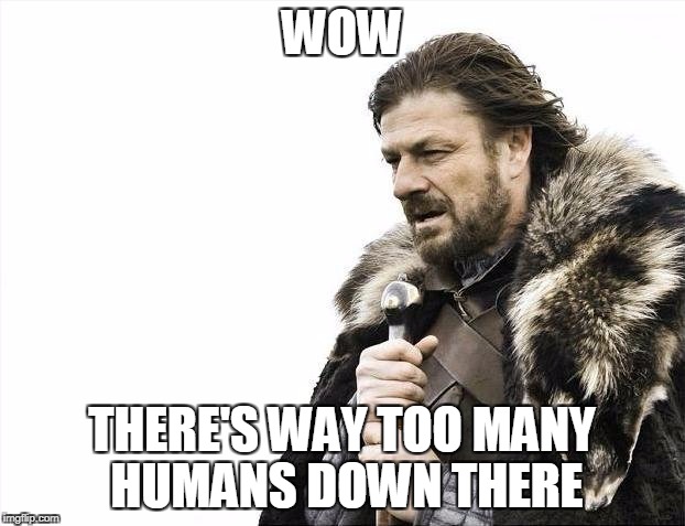 Brace Yourselves X is Coming | WOW; THERE'S WAY TOO MANY HUMANS DOWN THERE | image tagged in memes,brace yourselves x is coming,overpopulation,anti-overpopulation | made w/ Imgflip meme maker