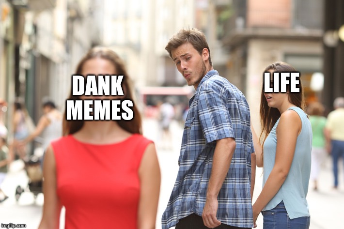Distracted Boyfriend Meme | DANK MEMES; LIFE | image tagged in guy checking out another girl | made w/ Imgflip meme maker