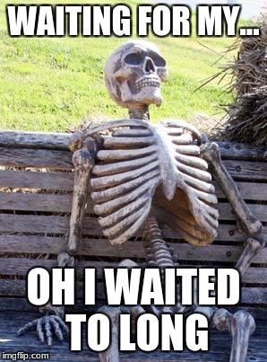Waiting Skeleton Meme | WAITING FOR MY... OH I WAITED TO LONG | image tagged in memes,waiting skeleton | made w/ Imgflip meme maker