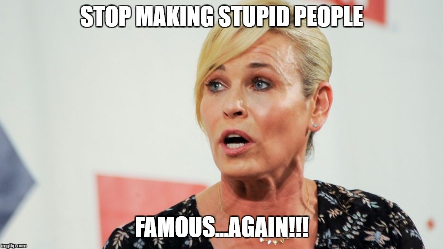 Stupid People Chelsea Handler | STOP MAKING STUPID PEOPLE; FAMOUS...AGAIN!!! | image tagged in stupid people chelsea handler | made w/ Imgflip meme maker