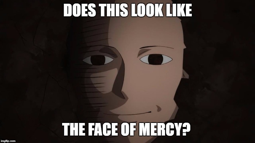 Does this look like...the face of mercy? | DOES THIS LOOK LIKE; THE FACE OF MERCY? | image tagged in saitama,does this look like the face of mercy,funny memes | made w/ Imgflip meme maker