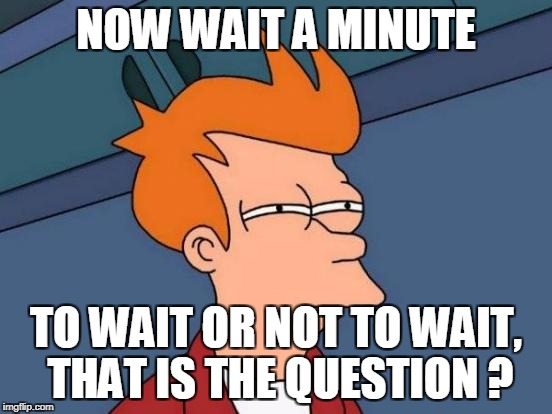 Futurama Fry Meme | NOW WAIT A MINUTE TO WAIT OR NOT TO WAIT, THAT IS THE QUESTION ? | image tagged in memes,futurama fry | made w/ Imgflip meme maker