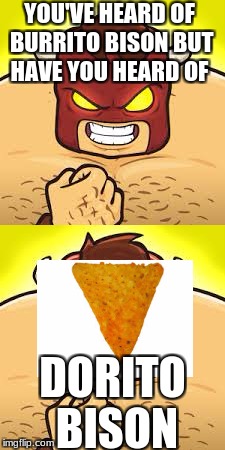 Dorito Bison! | YOU'VE HEARD OF BURRITO BISON BUT HAVE YOU HEARD OF; DORITO BISON | image tagged in doritos,bison,burrito,memes,i don't know why i made this meme,please kill me | made w/ Imgflip meme maker