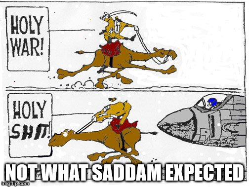 Military Week - Desert Storm - Kicked His A$$ | NOT WHAT SADDAM EXPECTED | image tagged in war,desert,holy shit,memes,storm | made w/ Imgflip meme maker