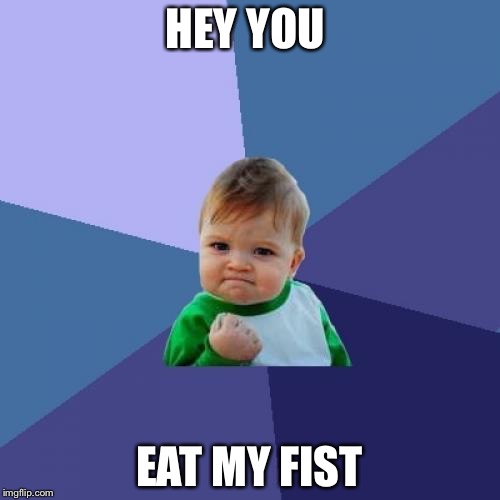 Success Kid |  HEY YOU; EAT MY FIST | image tagged in memes,success kid | made w/ Imgflip meme maker