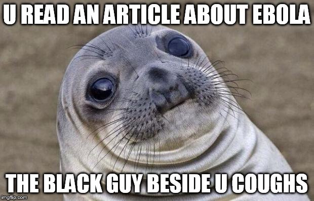 Awkward Moment Sealion Meme | U READ AN ARTICLE ABOUT EBOLA; THE BLACK GUY BESIDE U COUGHS | image tagged in memes,awkward moment sealion | made w/ Imgflip meme maker