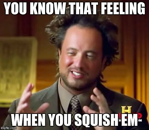 Ancient Aliens Meme | YOU KNOW THAT FEELING; WHEN YOU SQUISH EM | image tagged in memes,ancient aliens | made w/ Imgflip meme maker