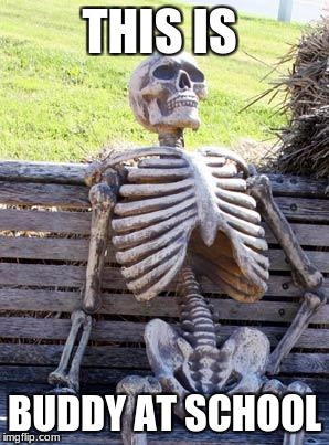 Waiting Skeleton | THIS IS; BUDDY AT SCHOOL | image tagged in memes,waiting skeleton | made w/ Imgflip meme maker