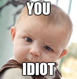 Skeptical Baby | YOU; IDIOT | image tagged in memes,skeptical baby | made w/ Imgflip meme maker