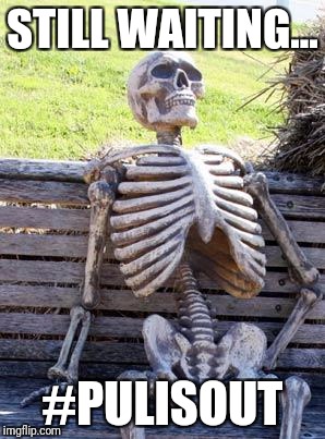 Waiting Skeleton | STILL WAITING... #PULISOUT | image tagged in memes,waiting skeleton | made w/ Imgflip meme maker