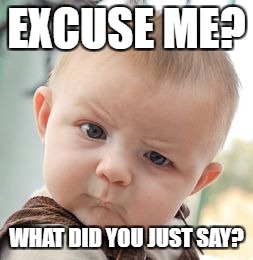 Skeptical Baby Meme | EXCUSE ME? WHAT DID YOU JUST SAY? | image tagged in memes,skeptical baby | made w/ Imgflip meme maker
