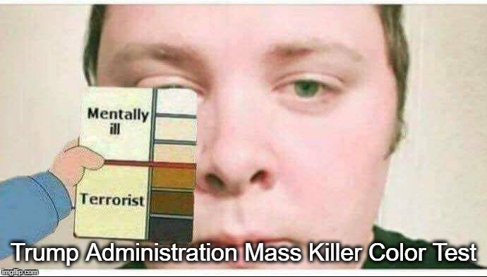 Trump Administration Mass Killer Color Test | image tagged in trump administration,mass shooting,color test,donald trump | made w/ Imgflip meme maker