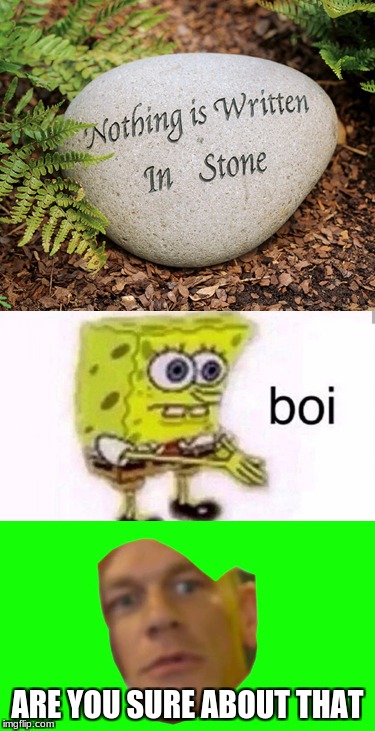 I'm pretty sure that's a contradiction
 |  ARE YOU SURE ABOUT THAT | image tagged in boi,are you sure about that,nothing is written in stone,john cena | made w/ Imgflip meme maker
