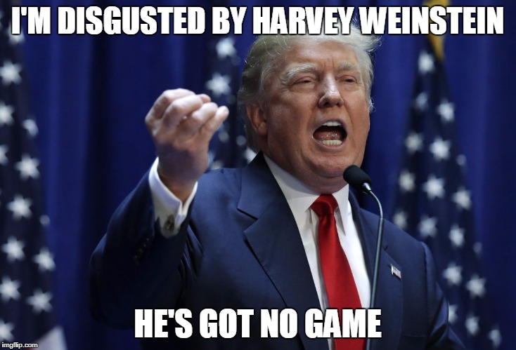 Trump | I'M DISGUSTED BY HARVEY WEINSTEIN; HE'S GOT NO GAME | image tagged in trump | made w/ Imgflip meme maker