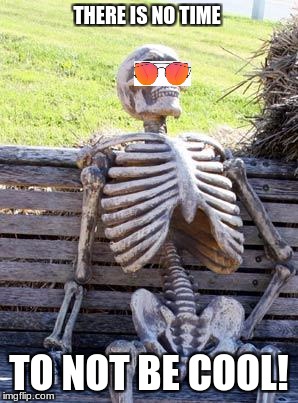 Waiting Skeleton Meme | THERE IS NO TIME; TO NOT BE COOL! | image tagged in memes,waiting skeleton | made w/ Imgflip meme maker