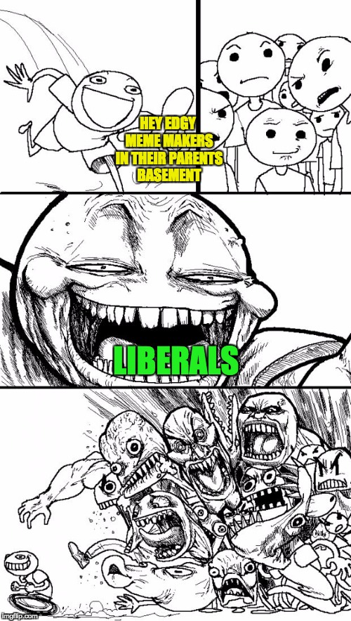 Hey Internet | HEY EDGY MEME MAKERS IN THEIR PARENTS BASEMENT; LIBERALS | image tagged in memes,hey internet | made w/ Imgflip meme maker