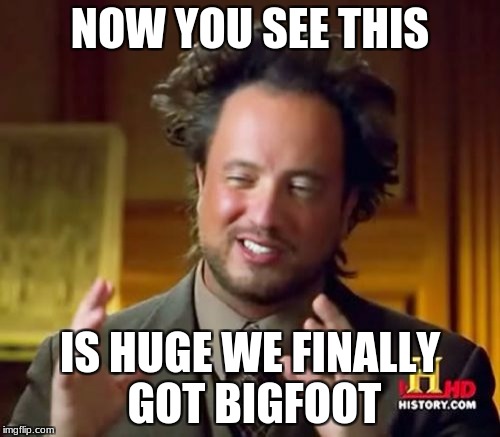 Ancient Aliens | NOW YOU SEE THIS; IS HUGE WE FINALLY GOT BIGFOOT | image tagged in memes,ancient aliens | made w/ Imgflip meme maker