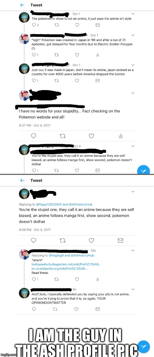Sometimes, people are stupid. | I AM THE GUY IN THE ASH PROFILE PIC | image tagged in twitter,pokemon,debate | made w/ Imgflip meme maker