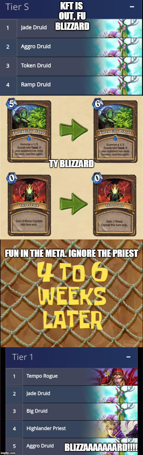 KFT IS OUT, FU BLIZZARD; TY BLIZZARD; FUN IN THE META. IGNORE THE PRIEST; BLIZZAAAAAAARD!!!! | image tagged in funny | made w/ Imgflip meme maker