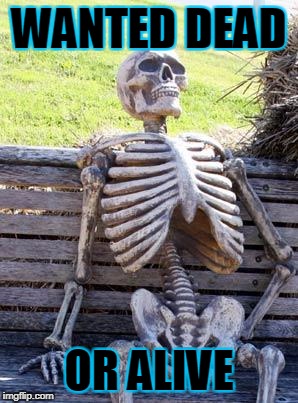 Waiting Skeleton Meme | WANTED DEAD; OR ALIVE | image tagged in memes,waiting skeleton | made w/ Imgflip meme maker